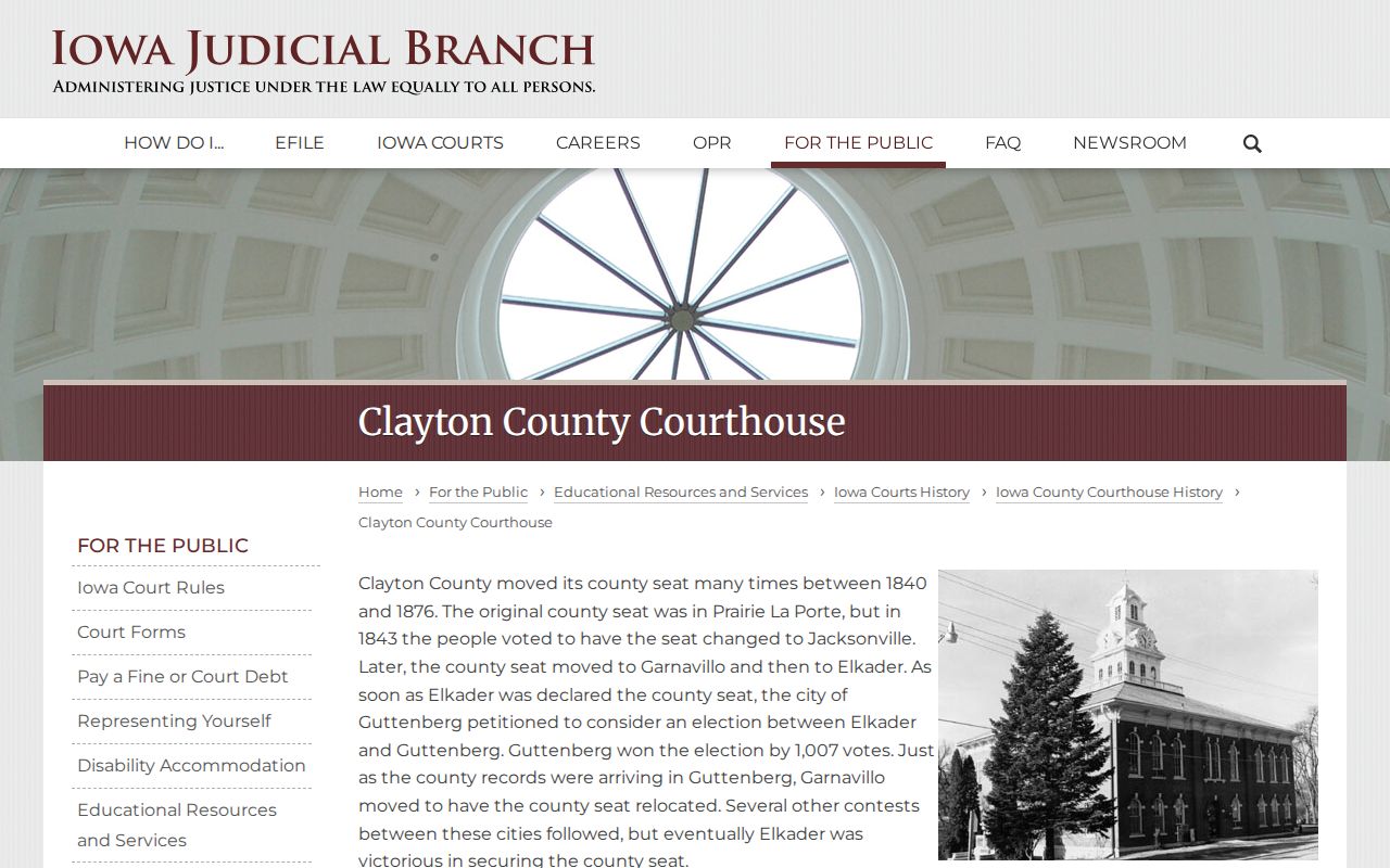 Clayton County courthouse in Elkader for criminal court records