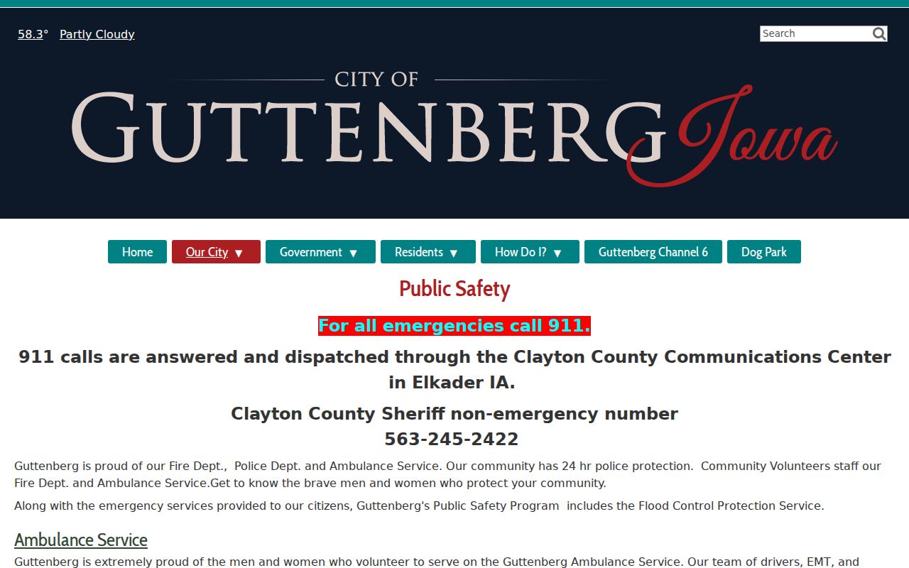 Guttenberg criminal records contact page for the city police department