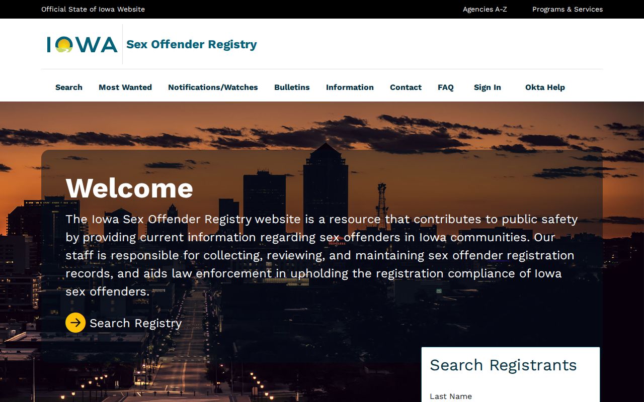 Clayton County sex offender search interface on the Iowa registry