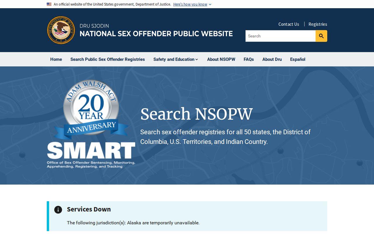 National registry search interface for a Clayton County sex offender search